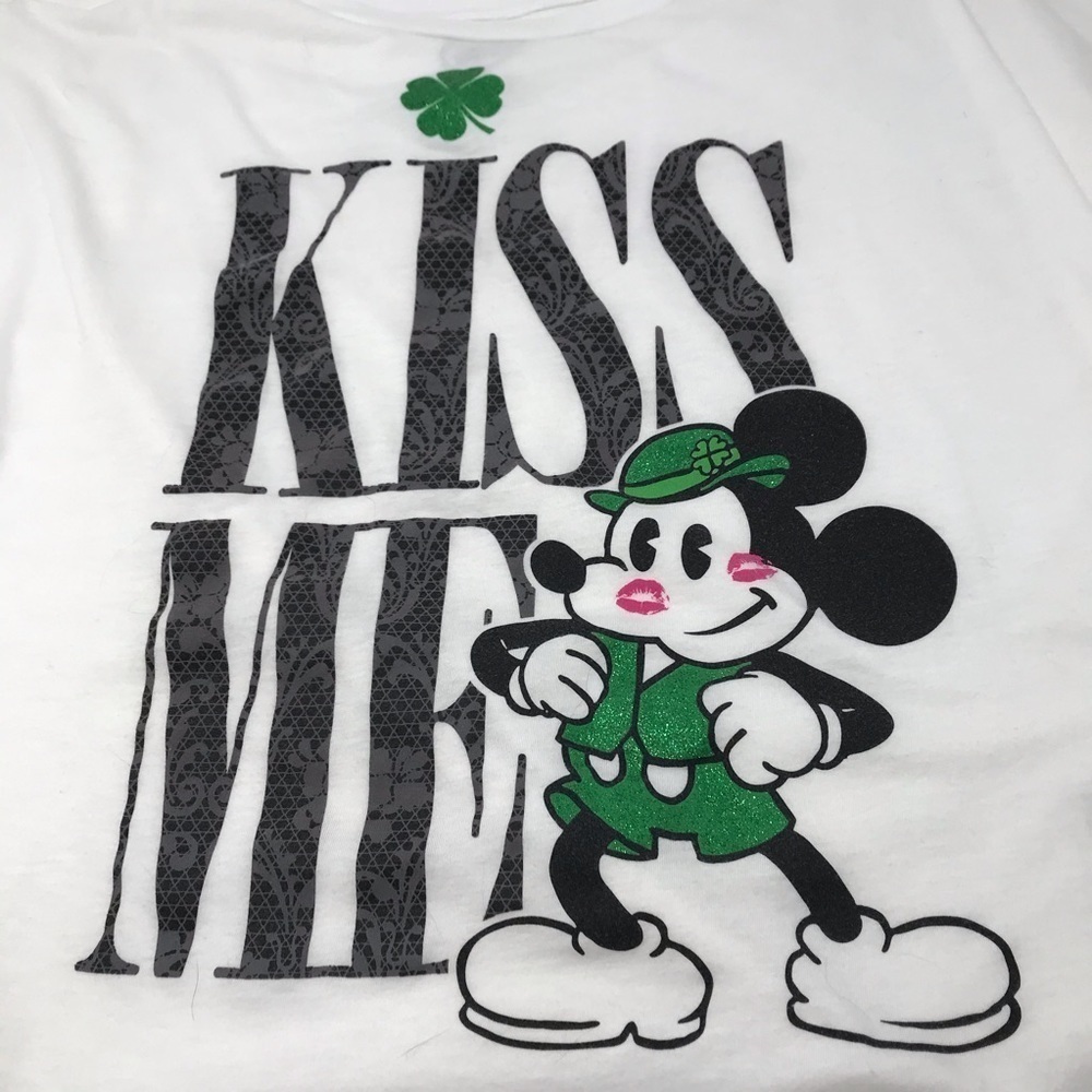 Disney St Patrick’s White Mickey Short Sleeve T Shirt Size XL Leprechaun Kiss Me